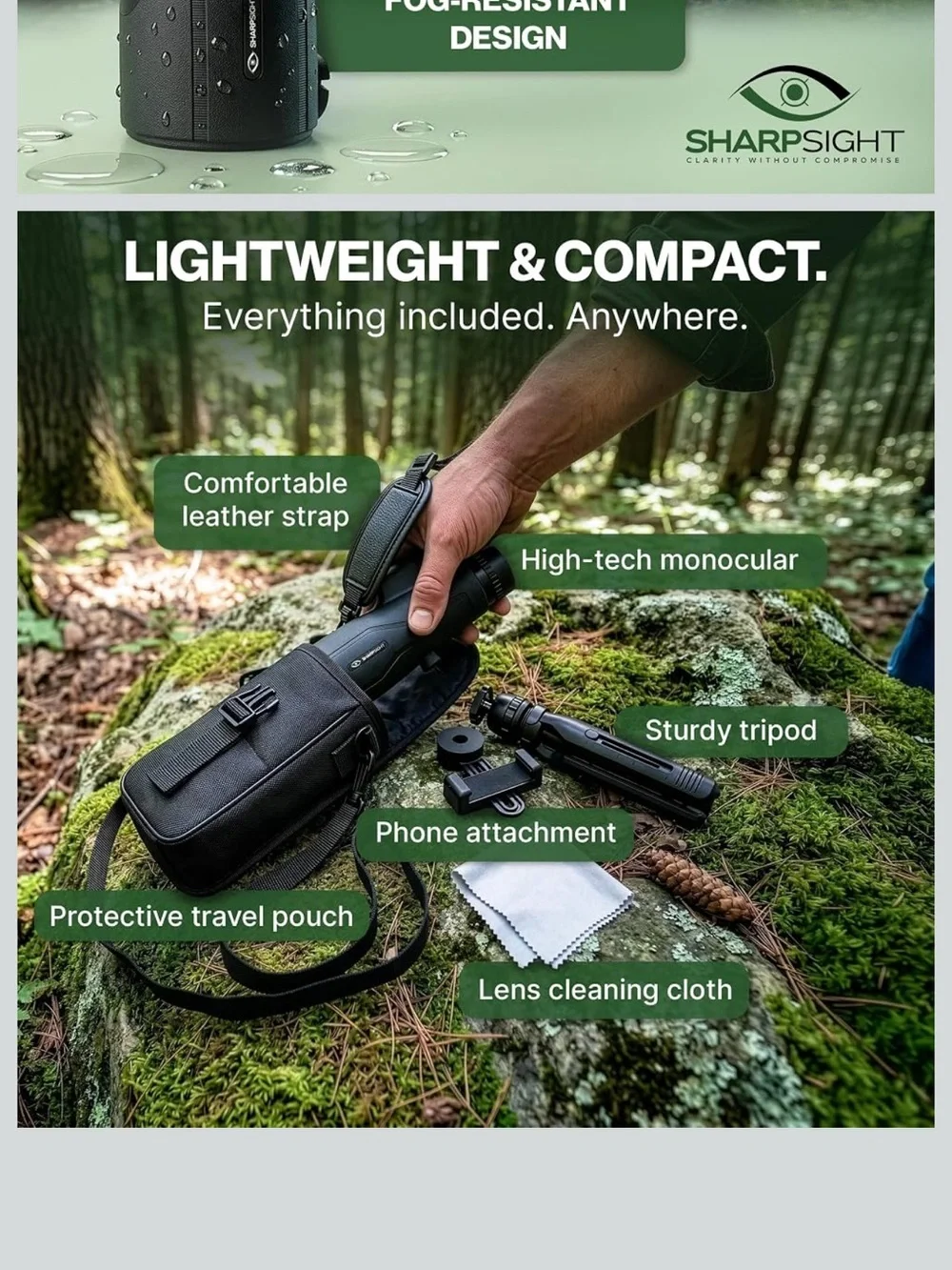 NEW SharpSight 12x50 HD Monocular Telescope BAK-4 Prism Bird Watching Hiking